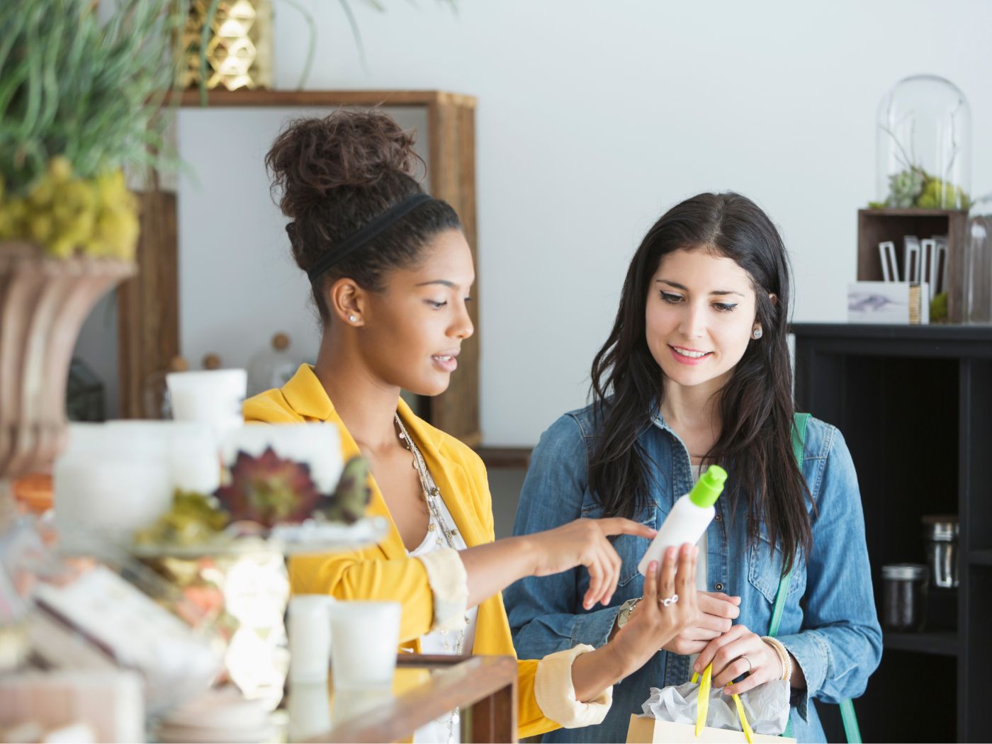 Two women shopping for beauty products